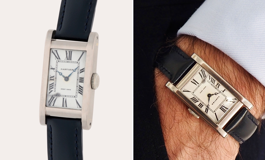 CARTIER - TANK - 罕見古董白金八日鍊Cartier Tank Allongé，現身蘇富比日內瓦拍賣
