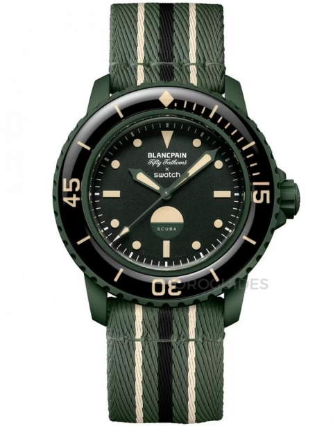 SWATCH - Blancpain X Swatch - SO35G100 - Blancpain X Swatch再推新作：Green Abyss腕錶延續五十噚潛水血統