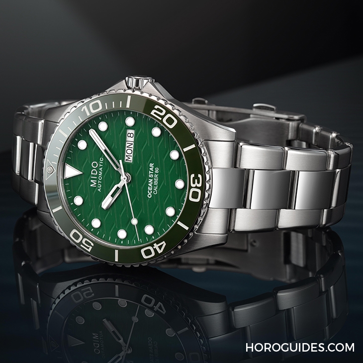 MIDO - OCEAN STAR - M042.430.11.091.00 - 美度表海洋之星首見綠面飾波浪紋｜MIDO Ocean Star 200米陶瓷圈腕錶新色上市