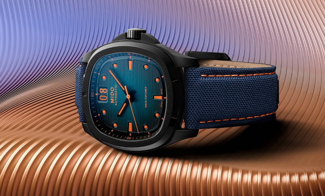 MIDO - MULTIFORT - M049.526.37.041.00 - MIDO美度表大秀視覺衝擊，Multifort TV Big Date電光藍橘及黑灰亮黃撞色登場