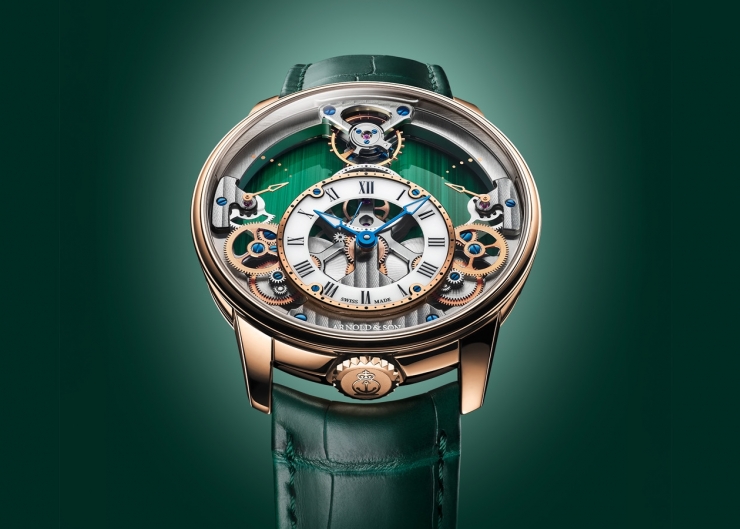 以孔雀石煥新Arnold & Son Time Pyramid的對稱機械美學