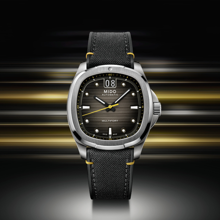 MIDO - MULTIFORT - M049.526.37.041.00 - MIDO美度表大秀視覺衝擊,Multifort TV Big Date電光藍橘及黑灰亮黃撞色登場