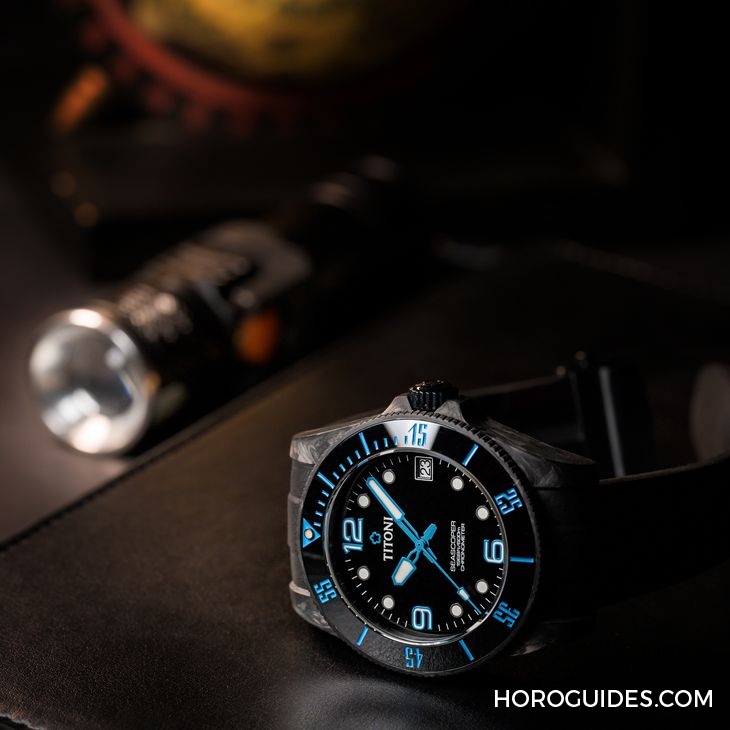 TITONI - SEASCOPER - 83600 C-RA-256 - 夏末黑魂大魔王來襲 TITONI Seascoper CarbonTech 彩虹圈大升級