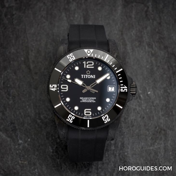 TITONI - SEASCOPER - 83600 C-RA-256 - 夏末黑魂大魔王來襲 TITONI Seascoper CarbonTech 彩虹圈大升級