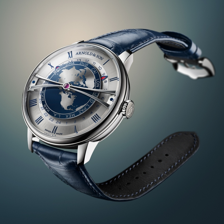 ARNOLD & Son - GLOBETROTTER - 1WTBS.K01A.C0263S - 藍綠交響，精巧寰宇｜ARNOLD & SON推出兩款Globetrotter 42不鏽鋼限量版