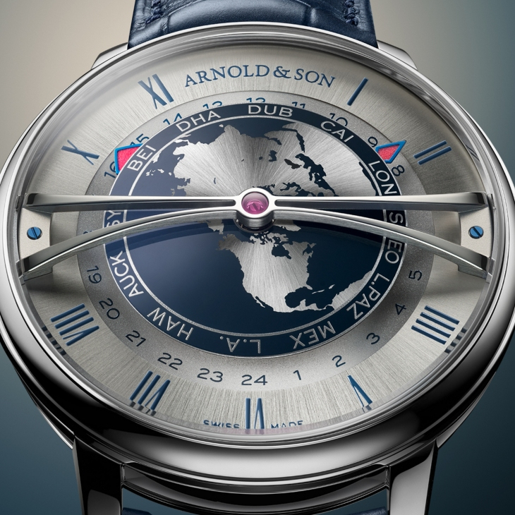ARNOLD & Son - GLOBETROTTER - 1WTBS.K01A.C0263S - 藍綠交響，精巧寰宇｜ARNOLD & SON推出兩款Globetrotter 42不鏽鋼限量版